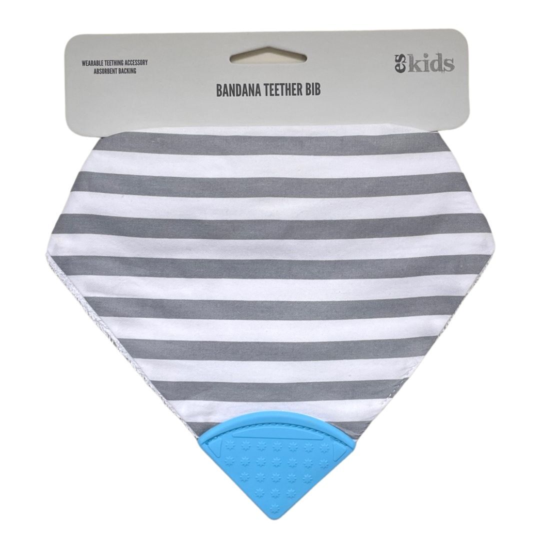 Bandana Teether Bib - Grey Stripe/Blue