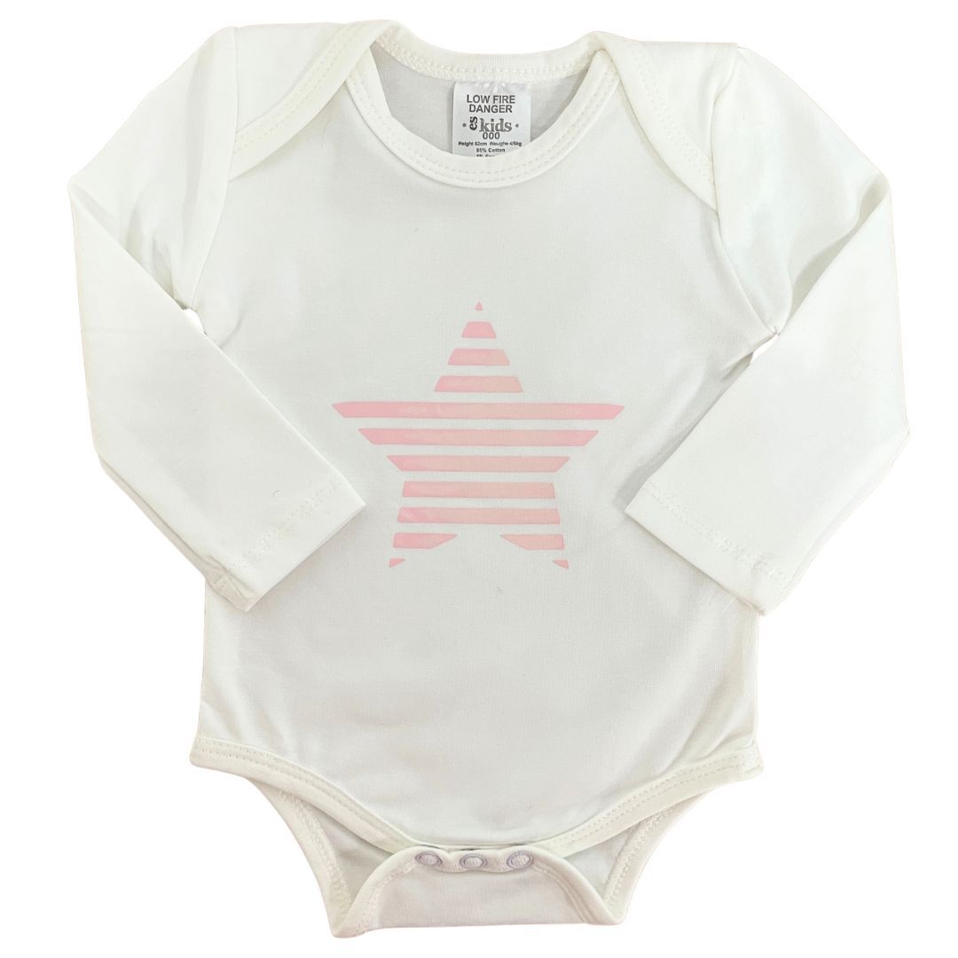 Bodysuit LS Pink Star - 95% Cotton 5% Spandex