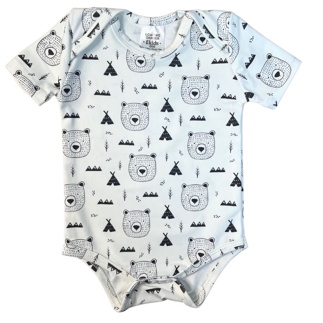 Bodysuit SS Bear Allover 000 - 95% Cotton 5% Spandex