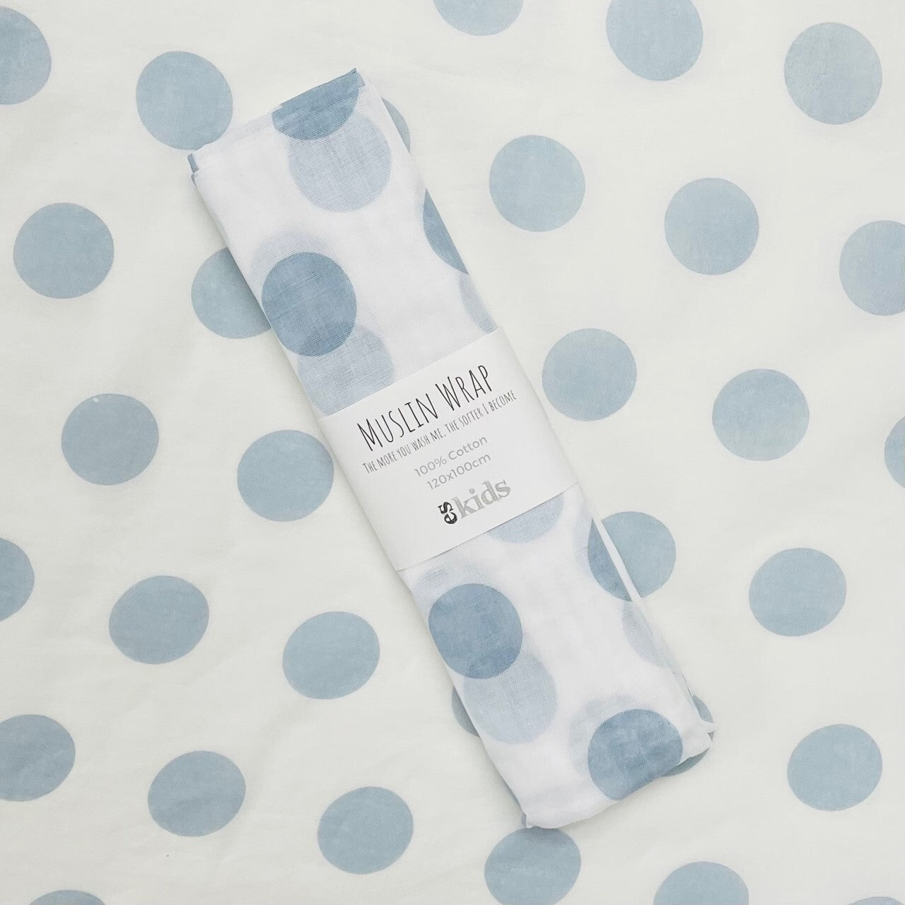 Muslin Wrap - Large Blue Dot - 100x120cm