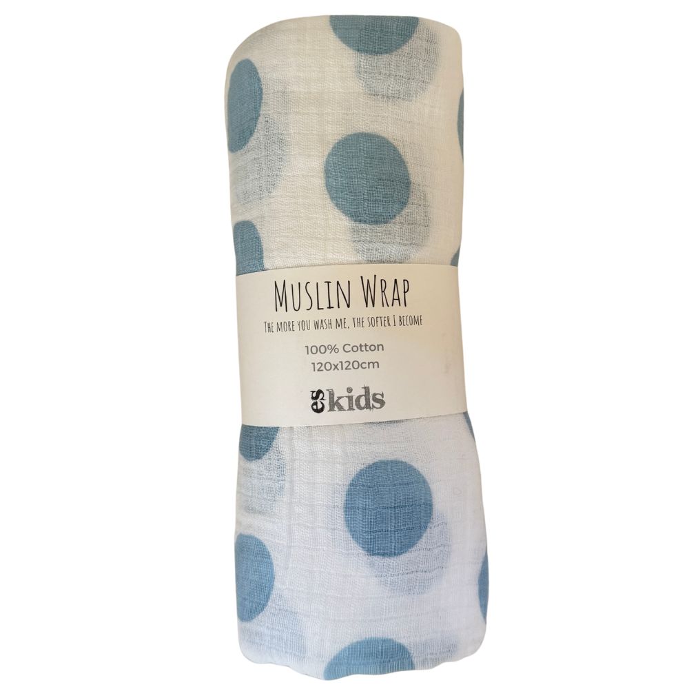 Muslin Wrap - Large Blue Dot - 120x120cm
