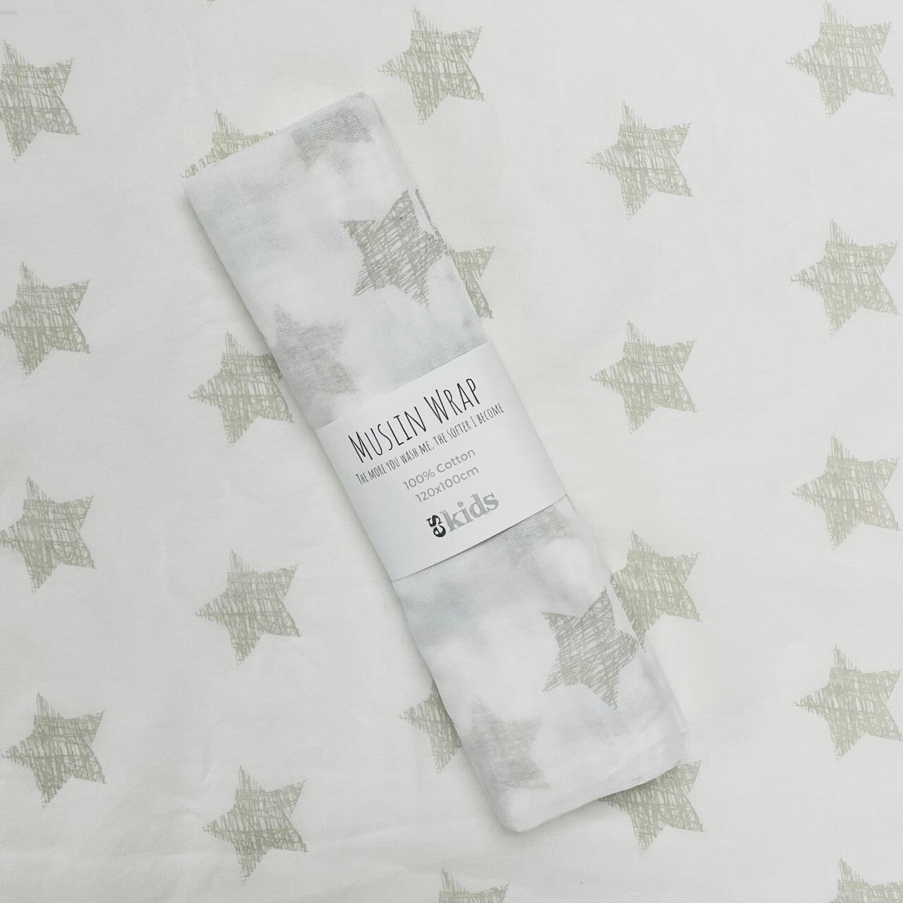 Muslin Wrap - Grey Star - 100x120cm