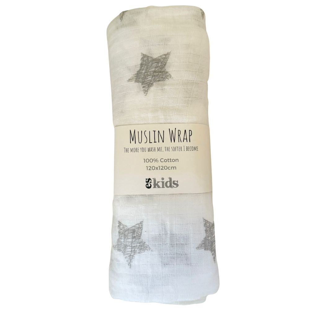 Muslin Wrap - Grey Star - 120x120cm
