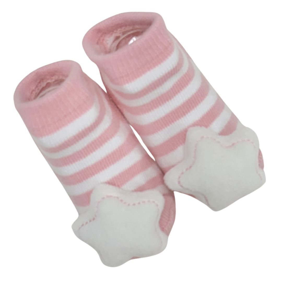 Socks with Rattles - Pink Star - 0-6mths