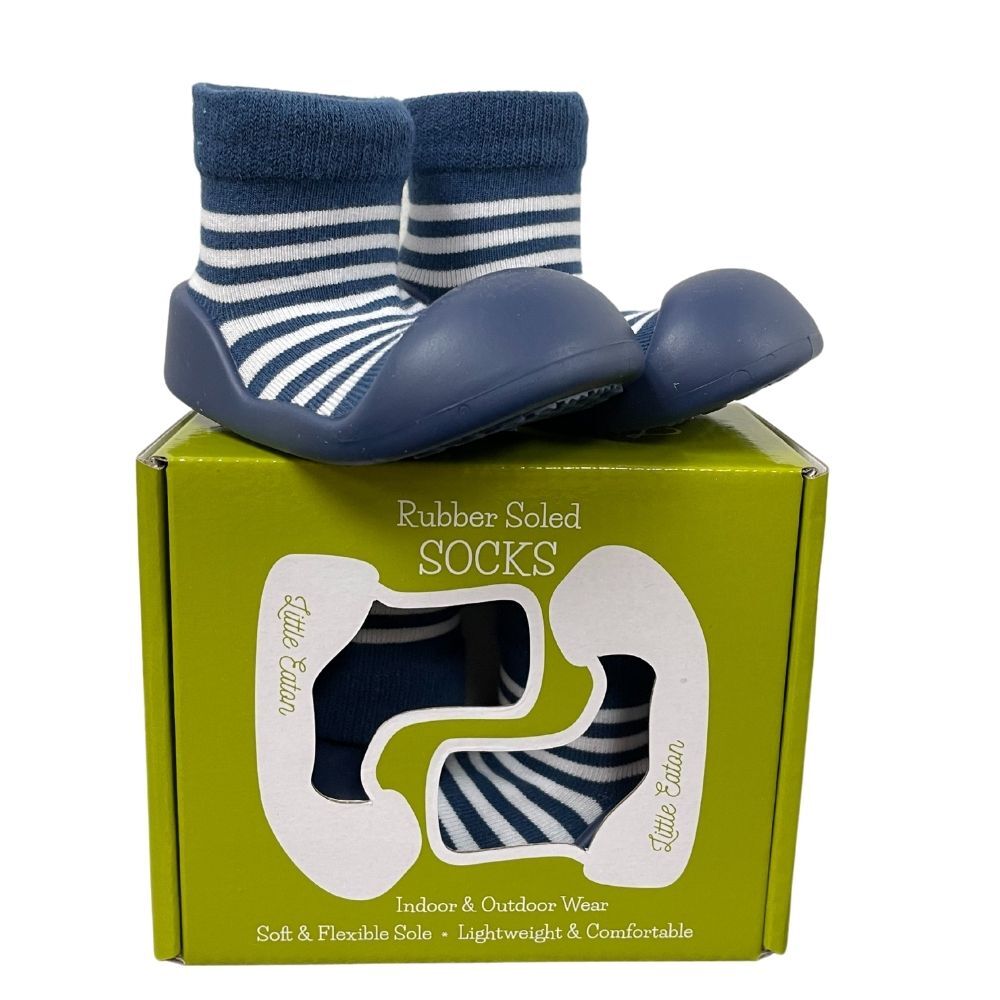 Rubber Soled Socks - Stripe Navy