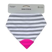 Bandana Teether Bib - Grey Stripe/Pink