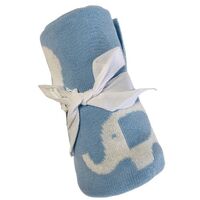 Knitted Baby Blanket - Blue Elephant 70x100cm