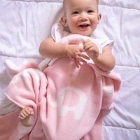 Knitted Baby Blanket - Pink Elephant 70x100cm