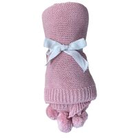 Knitted Pom Pom Baby Blanket - Dusty Pink 70x100cm