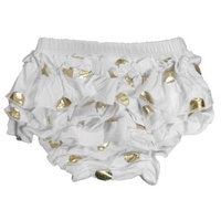 Baby Bloomers - White with Gold Spot - 95% Cotton 5% Spandex, 6-24mth