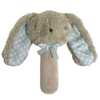 Fluffy Bunny Stick Rattle - Beige/Blue - 17cm