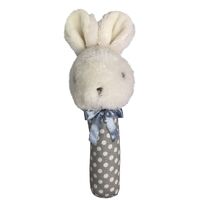 Fluffy Bunny Stick Rattle - Grey - 16cm