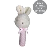 Fluffy Bunny Stick Rattle - Pink - 16cm
