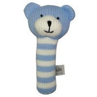 Knitted Bear Stick Rattle - Blue - 17cm