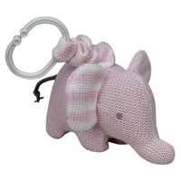 Knitted Elephant Pram Toy - Pink - 16cm