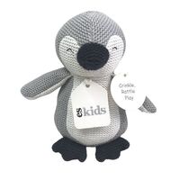 Knitted Penguin Rattle/Crinkler - Grey - 16cm