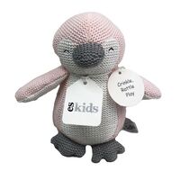 Knitted Penguin Rattle/Crinkler - Pink - 16cm
