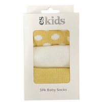 Baby Socks Boxed - 3Pk Mustard Spot