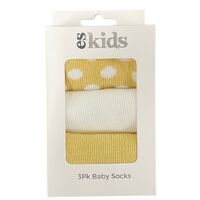 Baby Socks Boxed - 3Pk Mustard Spot