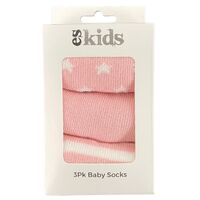 Baby Socks Boxed - 3Pk Pink Star