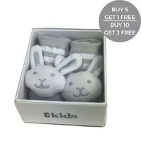 Socks with Rattles - Bunny Grey - 0-6mths