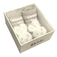 Socks with Rattles - Bunny Grey - 0-6mths