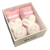 Socks with Rattles - Bunny Pink - 0-6mths