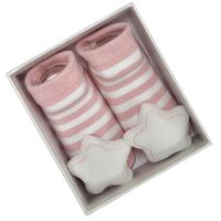 Socks with Rattles - Pink Star - 0-6mths