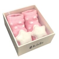 Socks with Rattles - Pink Star - 0-6mths