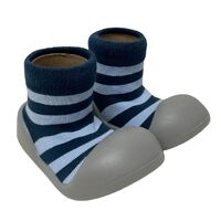 Rubber Soled Socks - Blue/Navy Stripe 12-18