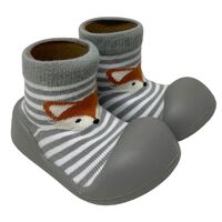 Rubber Soled Socks -  Grey Stripe Fox 12-18