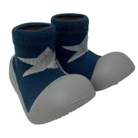 Rubber Soled Socks - Navy/Grey Star 12-18