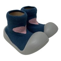 Rubber Soled Socks - Navy/Pink Heart 12-18