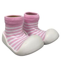 Rubber Soled Socks - Stripe Pink 12-18mth