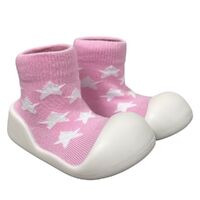 Rubber Soled Socks - Star Pink 6-12mth