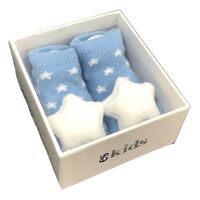 Socks with Rattles - Blue Star - 0-6mths