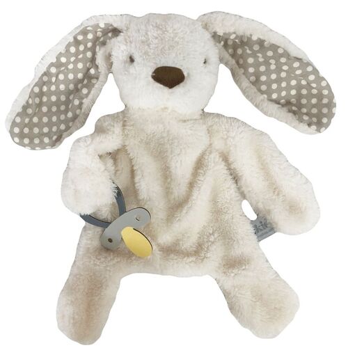 Wholesale fluffy bunny baby comforter with dummy holder grey