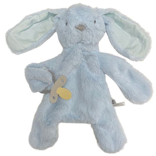 Wholesale blue fluffy bunny baby comforter with dummy holder blue Doudou