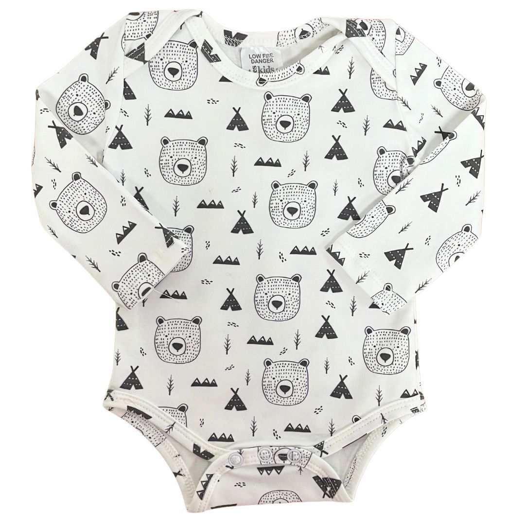 Bodysuit LS Bear Allover 000 - 95% Cotton 5% Spandex
