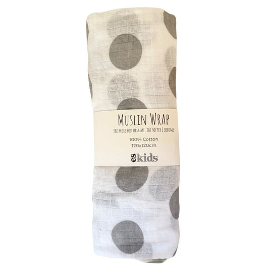 Muslin Wrap - Large Grey Dot - 120x120cm
