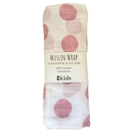 Muslin Wrap - Large Pink Dot - 120x120cm
