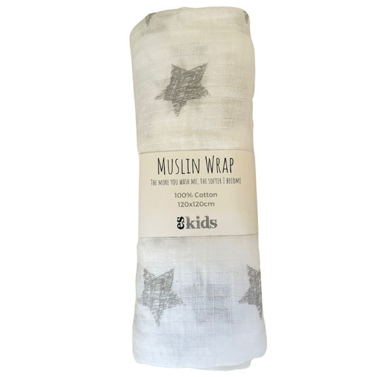 Muslin Wrap - Grey Star - 120x120cm