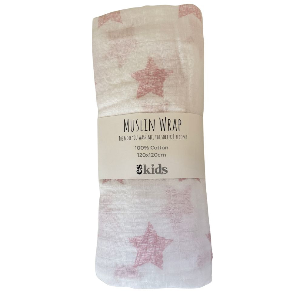 Muslin Wrap - Pink Star - 120x120cm