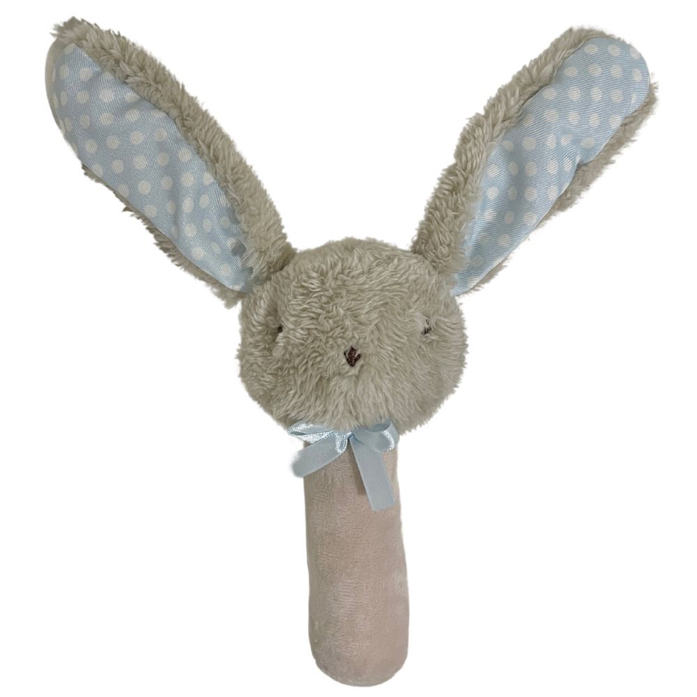 Fluffy Bunny Stick Rattle - Beige/Blue - 17cm