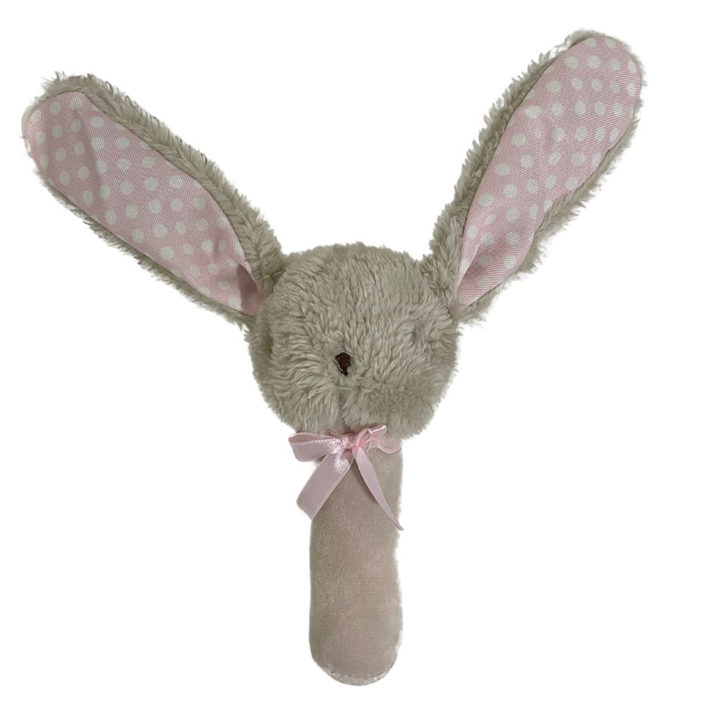 Fluffy Bunny Stick Rattle - Beige/Pink - 17cm