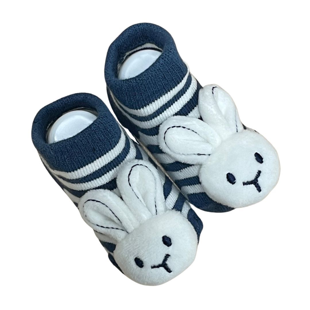 Socks with Rattles - Bunny Navy - 0-6mths