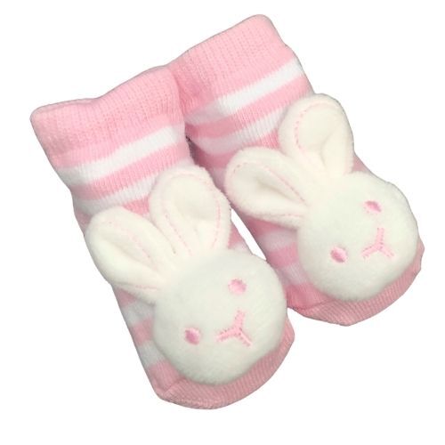 Socks with Rattles - Bunny Pink - 0-6mths