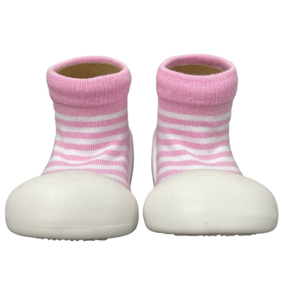 Rubber Soled Socks - Stripe Pink