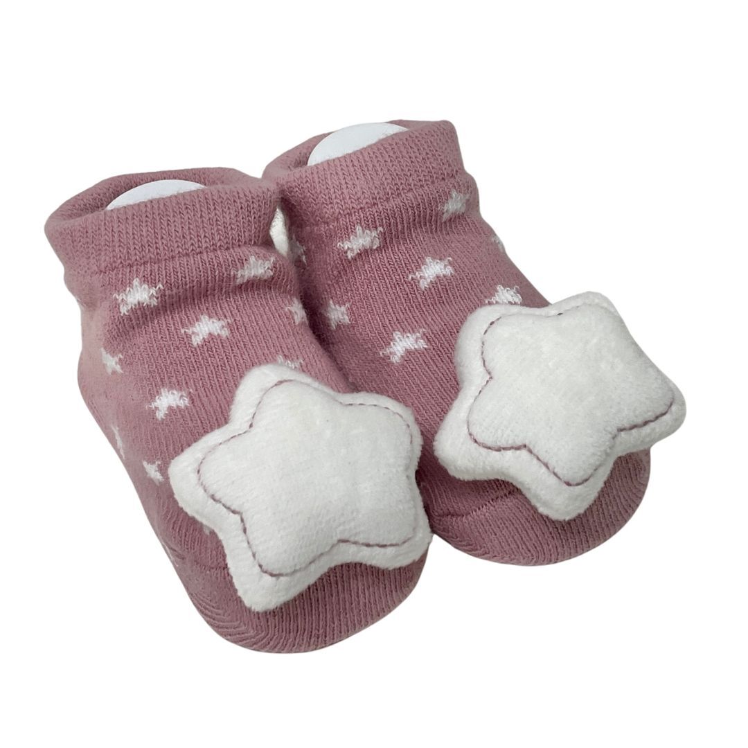 Socks with Rattles - Blush Pink Star - 0-6mths